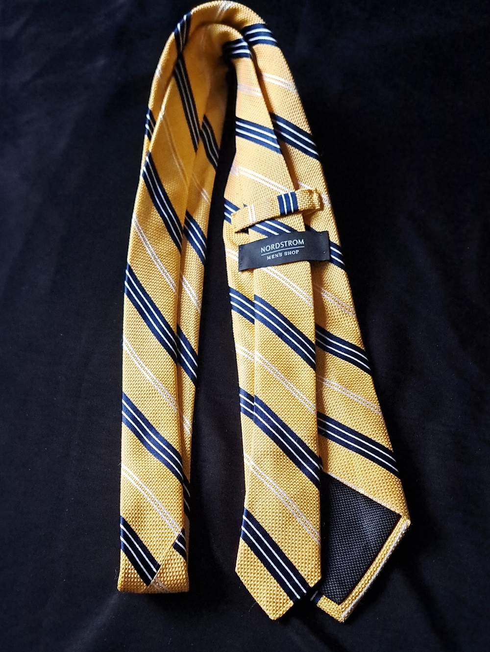 NORDSTROM MEN'S SHOP Yellow Stripe Men's Tie with Navy and White Accents - Picture 3 of 6